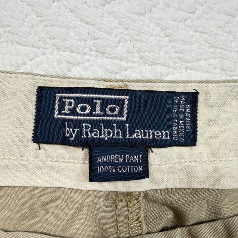 Vtg Polo Ralph Lauren Andrew Pant Mens Chinos 36x33 Pleated Cotton Khaki Tan EUC - Picture 2 of 11